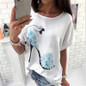 2018 Summer Women Tops T-Shirts Floral Print Short Sleeve O-Neck Ladies Tops Tees Fashion Casual Loose Large Size Female T-Shirt