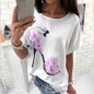 2018 Summer Women Tops T-Shirts Floral Print Short Sleeve O-Neck Ladies Tops Tees Fashion Casual Loose Large Size Female T-Shirt