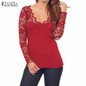 2018 Summer Women Blusas Sexy Long Sleeve Lace Crochet Sexy V Neck Stretchy Blouses Tops Casual Solid Plus Size Shirts Oversized