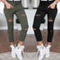 New 2018 Skinny Jeans Women Denim Pants Holes Destroyed Knee Pencil Pants Casual Trousers Black White Stretch Ripped Jeans ~~