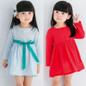 2017 Baby Girl Solid Bow Long Sleeve Cotton Dresses Toddler Girls Clothing Baby Dress Kids Casual Clothes