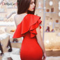 DeRuiLaDy Sexy Women Dress Sleeveless Off Bodycon Dresses Fashion Autumn Summer Sexy Ruffles Blue Red Party Dress Vestidos