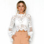 DeRuiLaDy Sexy Hollow Out White Lace Blouse Shirt Women Elegant Flare Sleeve Summer Blouses Female Casual Long Sleeve Tops Blusa