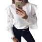 DeRuiLaDy Ruffle Lace Blouse Shirt Women Long Sleeve Floral White Blouses Female Tops Elegant Fashion Blouse Shirts blusas femme
