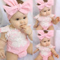 2017 Cute Newborn Baby Girls Romper Lace Floral Pink Romper Jumpsuit+Headband Outfits Sunsuit Clothes