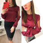 2018 New Arrival Women Chiffon Tops Casual O-Neck Long Sleeves Mesh Patchwork Blouses Fashion Autumn Lantern Sleeve Shirts