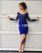 Royal Blue Short Prom Dress Cocktail Dress Women Long Sleeves Party Dress sexy Lace Appliques Vestidos de Festa