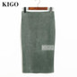 KIGO Autumn Women Suede Pencil Skirt High Waist Bodycon Midi Skirt Back Split Vintage Wine Red Elegant Women Skirt KK2966H
