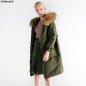 Arbitmatch Women Down Coats Fashion Large Natural Real Raccoon Fur Parka Jackets Women Down Coats Long Warm Thick Outwear Female