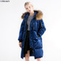 Arbitmatch Fashion Long Down Jacket Women Winter Natural Large Racoon Fur Hooded Down Parka Warm Thick Outwear Female Down Coat