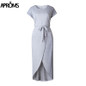 Aproms Soild Colored Long Shirt Dress Women 2018 Short Sleeve Bow Tie Maxi Dress Casual Streetwear Sundress Vestidos De Festa