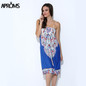 Aproms Boho Summer Women Dress Sexy Sundresses Off Shoulder African Ethnic Floral Print Tunic Beach Dresses Big Size SunDress