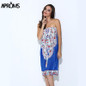 Aproms Boho Summer Women Dress Sexy Sundresses Off Shoulder African Ethnic Floral Print Tunic Beach Dresses Big Size SunDress
