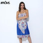 Aproms Boho Summer Women Dress Sexy Sundresses Off Shoulder African Ethnic Floral Print Tunic Beach Dresses Big Size SunDress