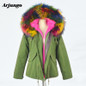 Large Real Fur Winter Jacket Women Coat Warm Detachable Lining Raccoon Fur Collar Hooded Army Green Brand Design Parka Outwear