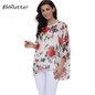 BHflutter New 2018 Women Blouses Floral Print Casual Loose Summer Shirts Batwing Sleeve Brief Chiffon Tops Plus Size 4XL 5XL 6XL