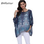 BHflutter New 2018 Women Blouses Floral Print Casual Loose Summer Shirts Batwing Sleeve Brief Chiffon Tops Plus Size 4XL 5XL 6XL