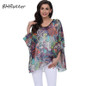 BHflutter 4XL 5XL 6XL Plus Size Women Clothing 2018 Summer Style Women Tops Blouses Batwing Floral Print Chiffon Blouse Blusas