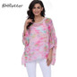 BHflutter 2018 Women Blouse Shirt Plus Size 4XL 5XL 6XL Batwing Sleeve Chiffon Tops Floral Print Casual Summer Blouses Blusas