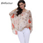 BHflutter 2018 Women Blouse Shirt Plus Size 4XL 5XL 6XL Batwing Sleeve Chiffon Tops Floral Print Casual Summer Blouses Blusas