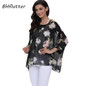BHflutter 2018 Women Blouse Shirt Plus Size 4XL 5XL 6XL Batwing Sleeve Chiffon Tops Floral Print Casual Summer Blouses Blusas