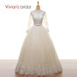 Vivian's Bridal A line Wedding Gown Long Sleeves Beads Lace Tulle Champagne Wedding Dresses Backless Lace Up 2018 Bridal Dress