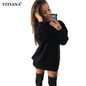 VITIANA Women Casual Hoodies Dress Female Autumn Black Long Sleeve Loose Hoodies Sweatshirts Pullover Short Dresses Harajuku