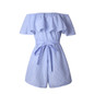 VITIANA Brand Women 2017 Summer Blue stripe Short Jumpsuit Romper Off Shoulder Slash Neck Suit Overalls Sexy Beach Playsuit