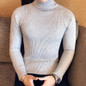2017 Solid sweaters men high Turtleneck mens sweaters striped pullover autumn winter knitwear knitted dress male