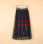 2017 Skirt Vintage Embroidery Floral Tulle skirt all-match Waist Fold slim Pleated Skirts Women's tutu skirt Ukraine Black