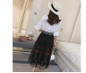 2017 Skirt Vintage Embroidery Floral Tulle skirt all-match Waist Fold slim Pleated Skirts Women's tutu skirt Ukraine Black