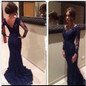 African Royal blue prom dress 2016 Sexy Fashion vestidos de formatura vestido de festa Women mermaid long sleeve prom dresses