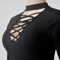 2016 Knitted lace up bodysuit high neck women jumpsuit sexy club bodycon bodysuit women tops cut out party blouse black blusa