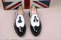 VIVODSICCO Black White Tassel Men bullock Dress Shoes Patent Leather Luxury Fashion Brogue Wedding Shoes Oxford shoes For Men