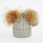 HAPPYTAIL Winter Baby Hat Pom Pom Knitted Toddler Kid Warm Real Double Raccoon Fur Balls Wool Beanies for Boys and Girls