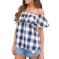 Feitong Women Ladies Sexy Blouses Fashion Summer Off Shoulder Plaid Print Blouse Casual Tops Short Sleeve Shirt blusas feminina