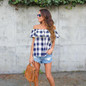 Feitong Women Ladies Sexy Blouses Fashion Summer Off Shoulder Plaid Print Blouse Casual Tops Short Sleeve Shirt blusas feminina