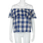 Feitong Women Ladies Sexy Blouses Fashion Summer Off Shoulder Plaid Print Blouse Casual Tops Short Sleeve Shirt blusas feminina