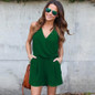 Feitong Playsuit Women Rompers Summer Beach Sleeveless V-Neck Chiffon Jumpsuit Ladies Party Sexy Playsuit Combinaison Femme