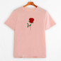 Feitong harajuku Summer T Shirts Women Embroidery Rose Short Sleeve O Neck Tee Shirt Tops vetement femme camisetas mujer 2018