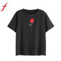 Feitong harajuku Summer T Shirts Women Embroidery Rose Short Sleeve O Neck Tee Shirt Tops vetement femme camisetas mujer 2018