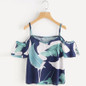 Feitong 2018 Summer Women Chiffon Blouses Sexy Leaf Print Cold Shoulder Slash Neck Short Blouse Shirt Crop Tops blusas feminina