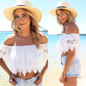 Fashion Boho Summer Women Lace Crochet Blouse Sexy Off Shoulder Beach White Blouses Crop Tops Shirt blusas feminina