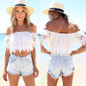 Fashion Boho Summer Women Lace Crochet Blouse Sexy Off Shoulder Beach White Blouses Crop Tops Shirt blusas feminina