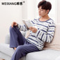 Cotton Long Sleeve O-neck Pajama For Men Spring Autumn Men Pajamas Set Women Sleepshirts Couple Striped Sleepwear Homewear