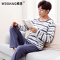 Cotton Long Sleeve O-neck Pajama For Men Spring Autumn Men Pajamas Set Women Sleepshirts Couple Striped Sleepwear Homewear