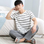 Cotton Long Sleeve O-neck Pajama For Men Spring Autumn Men Pajamas Set Women Sleepshirts Couple Striped Sleepwear Homewear
