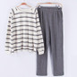 Cotton Long Sleeve O-neck Pajama For Men Spring Autumn Men Pajamas Set Women Sleepshirts Couple Striped Sleepwear Homewear