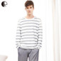 Cotton Long Sleeve O-neck Pajama For Men Spring Autumn Men Pajamas Set Women Sleepshirts Couple Striped Sleepwear Homewear