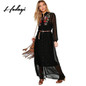 Hodoyi Elegant Black Women Dress Long Sleeves Floral Embroidered Women Dress Casual Party Club Vintage Maxi Dress Vestidos
